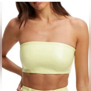 Yellow faux leather good American crop top